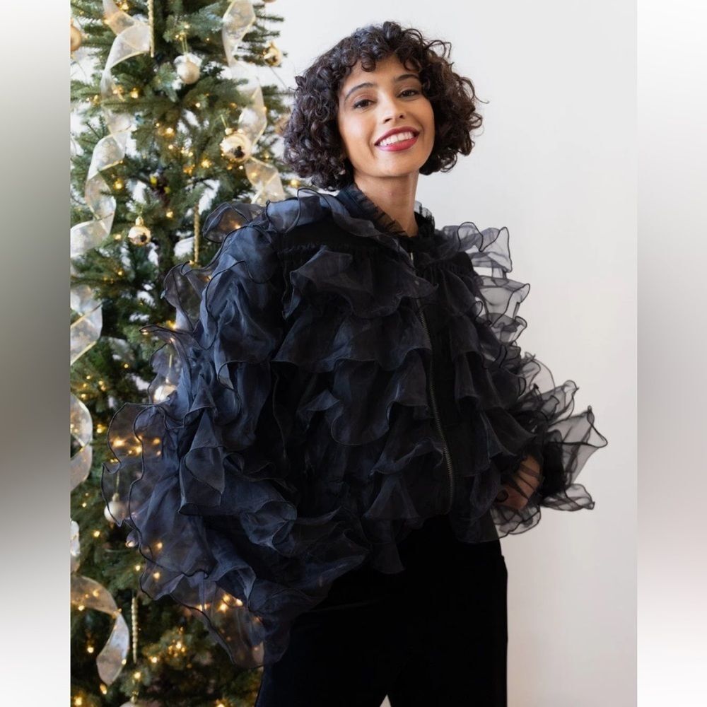 Eva Franco Ruffled Organza Bomber Jacket Size 2
